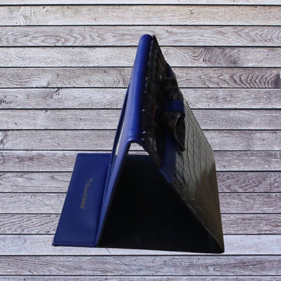 SeneGence International Make-up Flip Mirror Folding Travel Faux Crocodile Blue - Picture 4 of 4